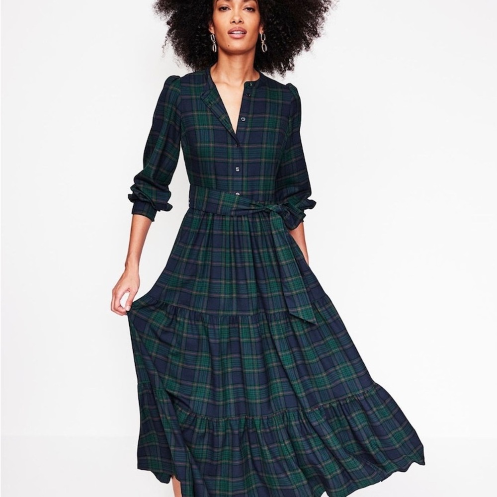 Boden Blue Alba Check Maxi Dress